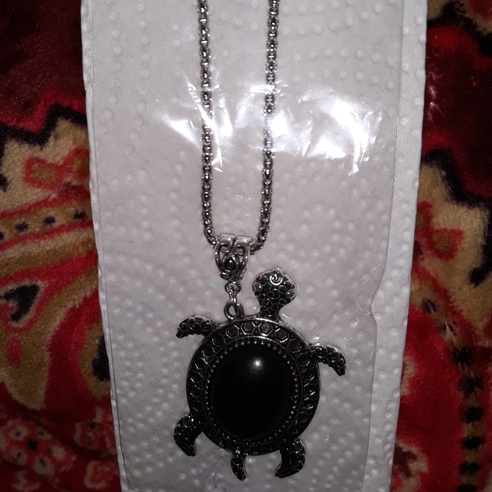 NEW Turtle Necklace Black Stone Semiprecious Jewelry NWT